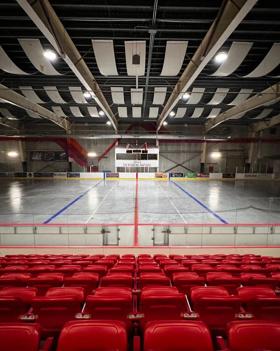 A community arena on a winter afternoon