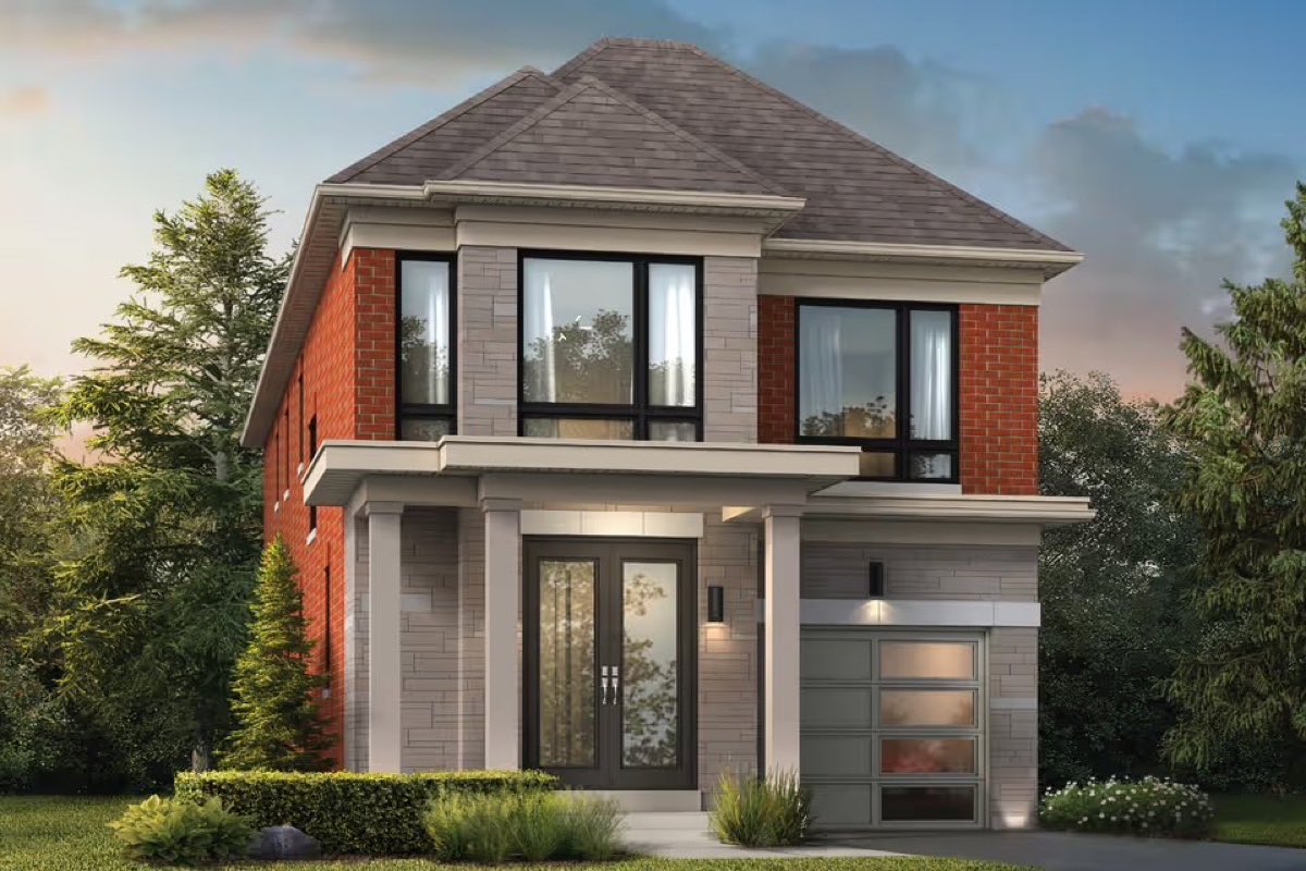 A rendering of The Willow, a four bedroom detached house with a den by the front door